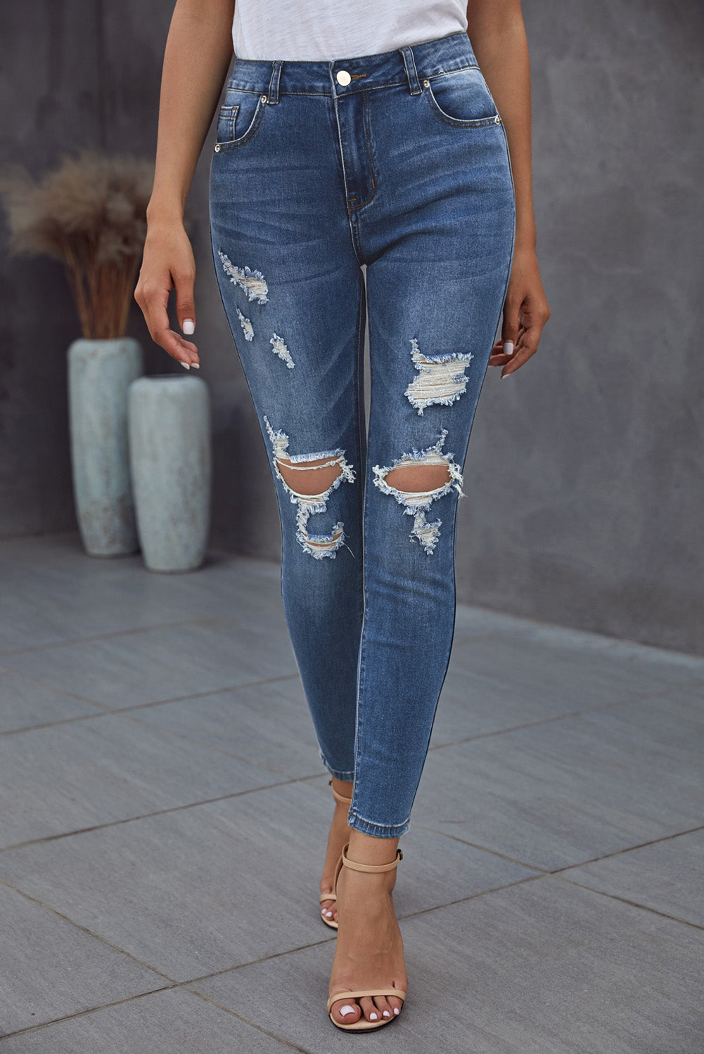 Vintage Skinny Ripped Jeans Trendsi