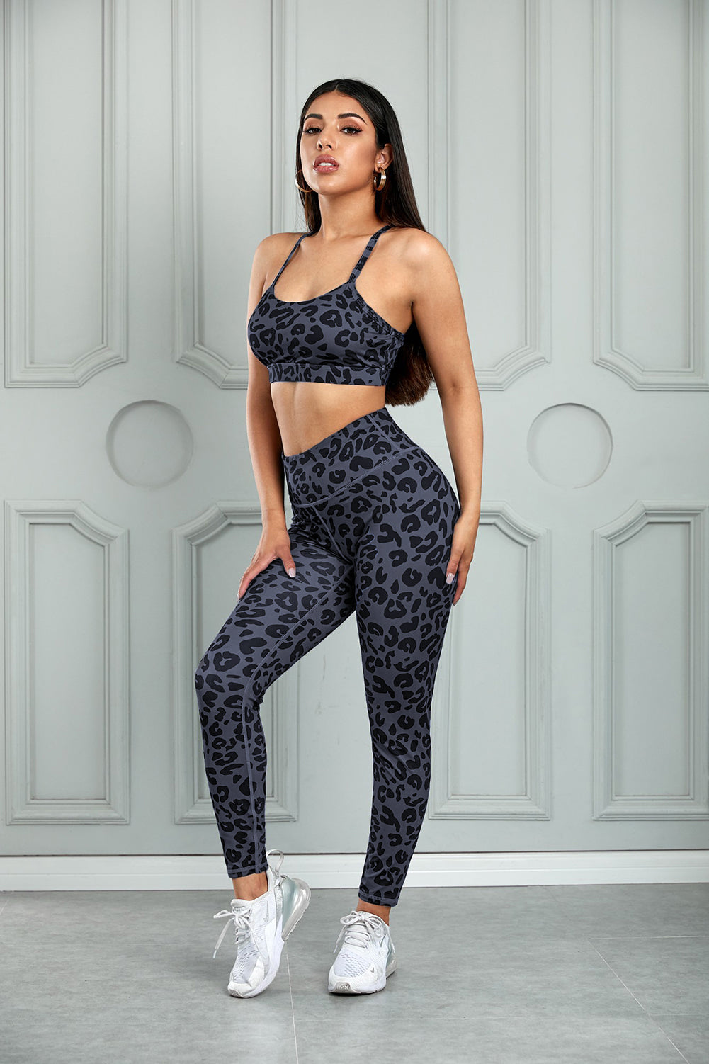 Leopard Cutout Sports Bra and Leggings Set Trendsi