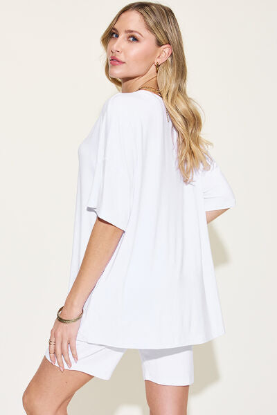 Basic Bae V-Neck Drop Shoulder Short Sleeve T-Shirt and Shorts Set