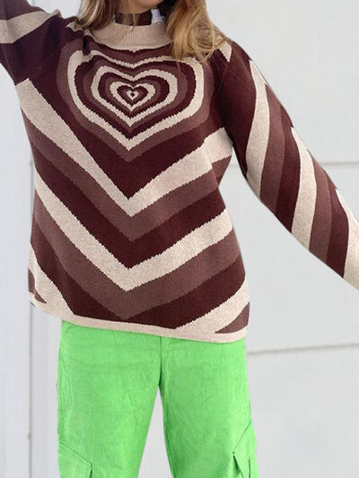 Heart Mock Neck Long Sleeve Sweater