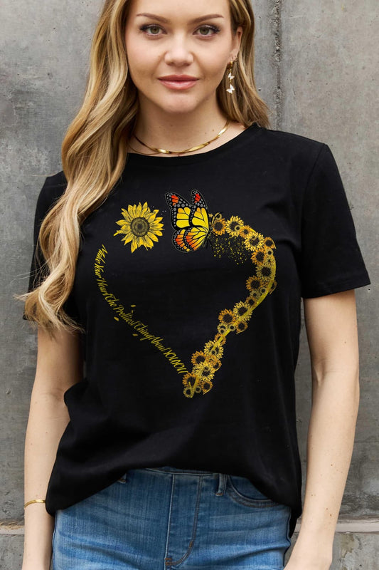 Simply Love Sunflower & Butterfly Graphic Cotton Tee