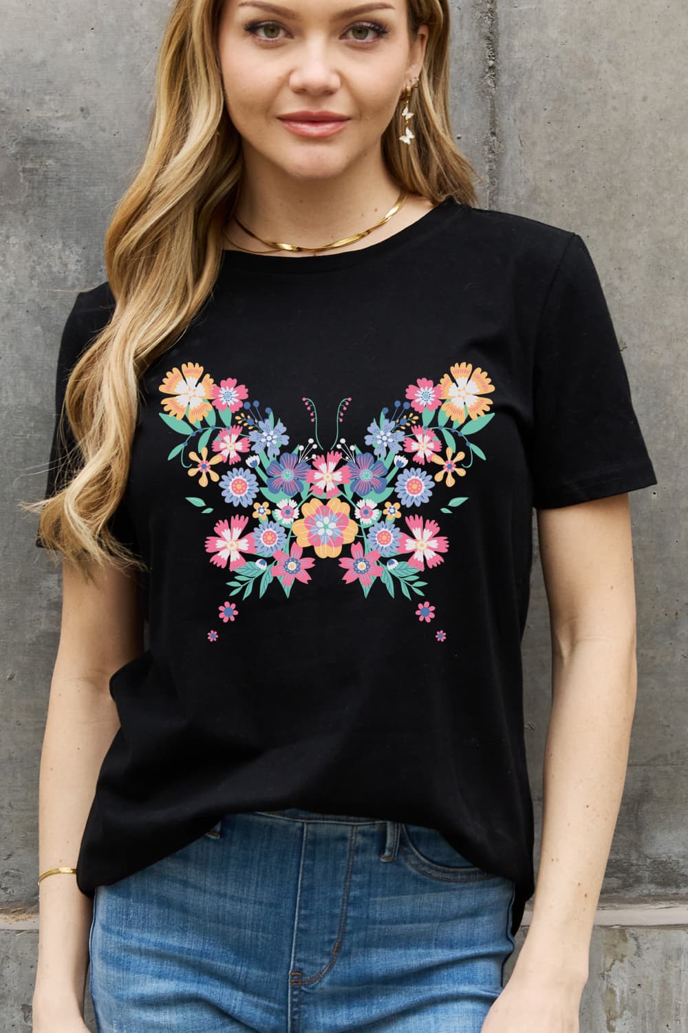 Simply Love Simply Love Flower Butterfly Graphic Cotton Tee