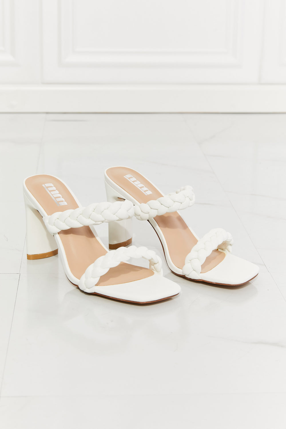 In Love Double Braided Block Heel Sandal in White Trendsi