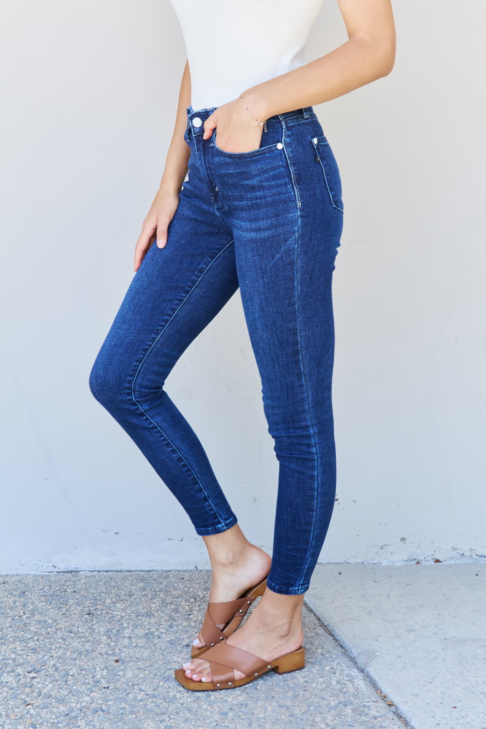 Judy Blue Marie Mid Rise Crinkle Ankle Detail Skinny Jeans