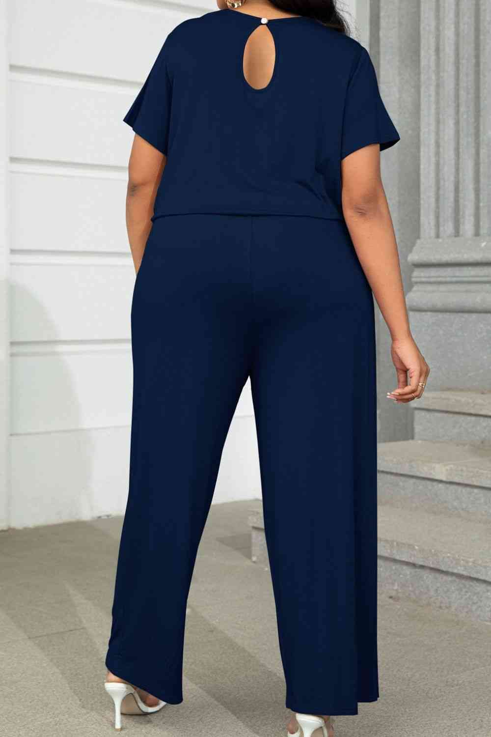 Plus+ Drawstring Waist Short Sleeve Jumpsuit