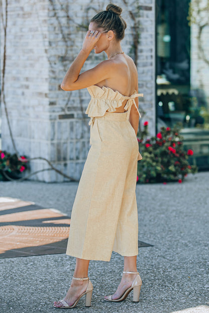 Ruffled Strapless Wide Leg Jumpsuit Trendsi