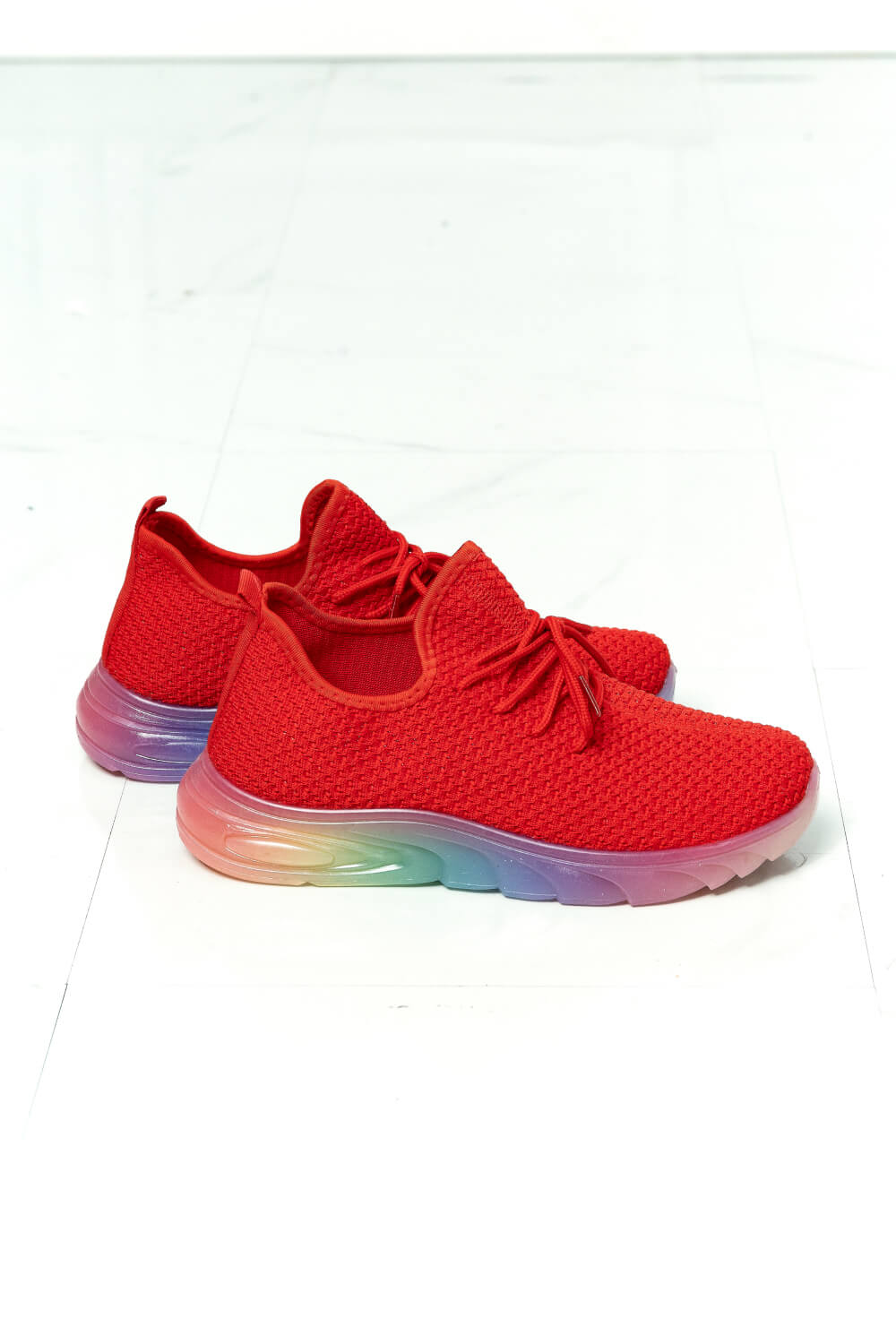 Runner's Delight Color Block Lace-Up Sneaker in Red Trendsi