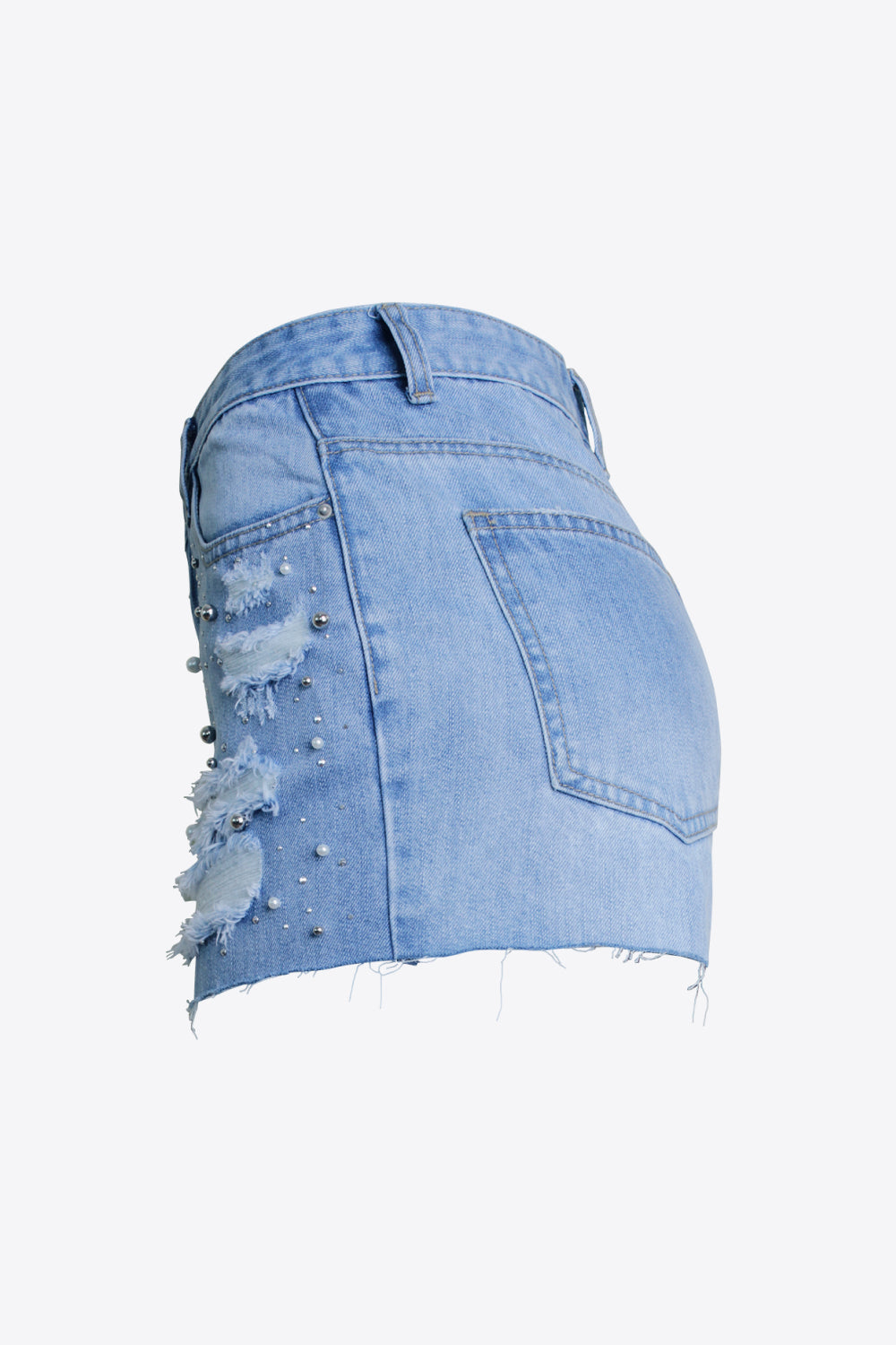 Distressed Bead Denim Shorts Trendsi