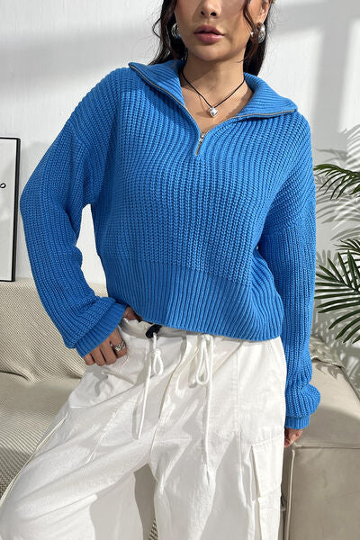 Quarter Zip Dropped Shoulder Sweater