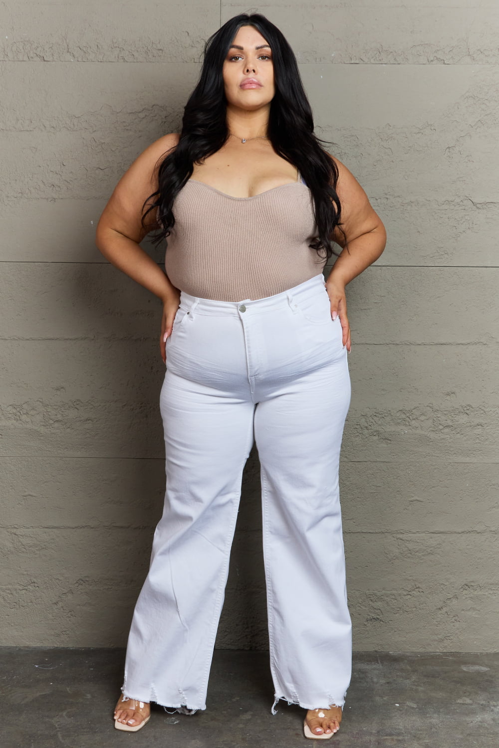 RISEN Raelene High Waist Wide Leg Jeans in White