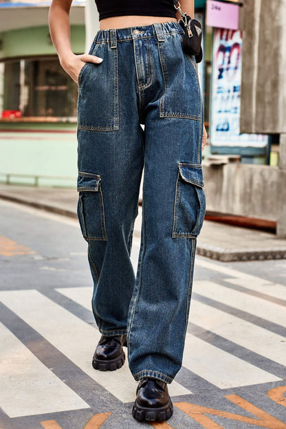 Long Straight Leg Cargo Pants Trendsi