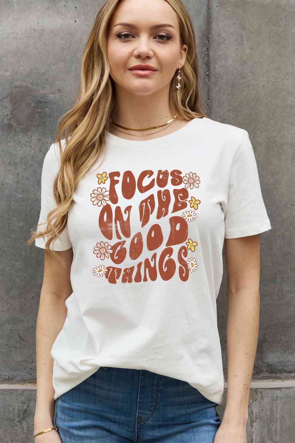 Simply Love FOCUS ON THE GOOD THINGS Graphic Cotton Tee