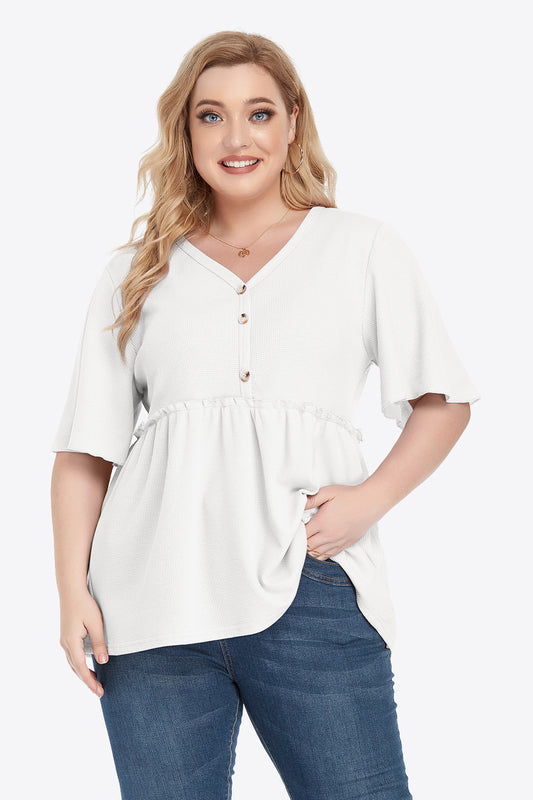 Gem Plus+ Buttoned V-Neck Frill Trim Doll Blouse