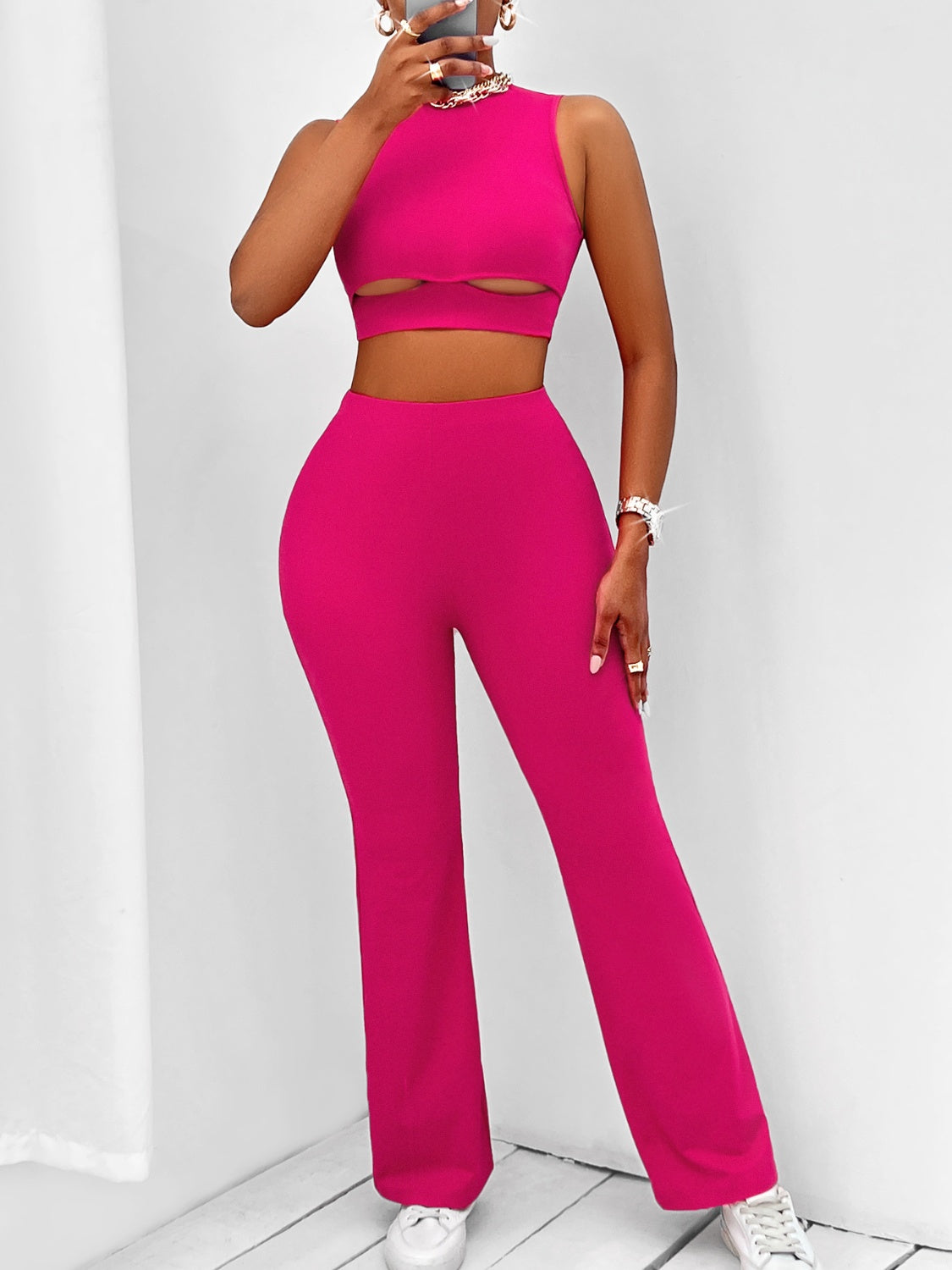 Cutout Tank and High Waist Pants Set