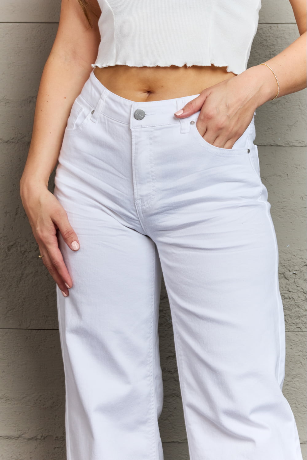 RISEN Raelene High Waist Wide Leg Jeans in White