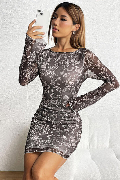 Round Neck Long Sleeve Mini Dress