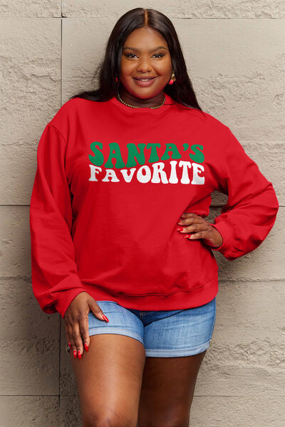 Simply Love SANTA'S FAVORITE Round Neck Sweatshirt