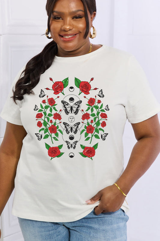 Simply Love Lunar Phase & Butterfly Graphic Cotton Tee