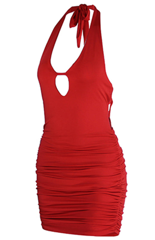 Halter Neck Ruched Dress