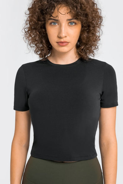 Round Neck Short Sleeve Yoga Tee Trendsi