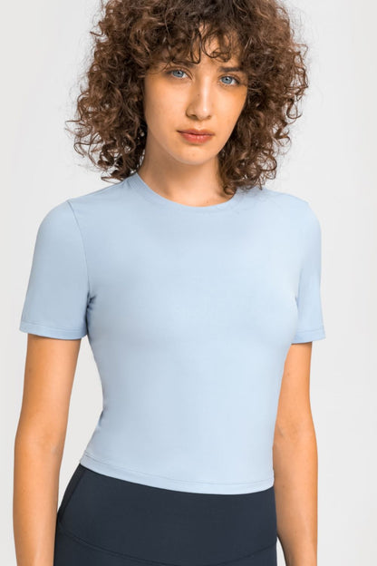 Round Neck Short Sleeve Yoga Tee Trendsi