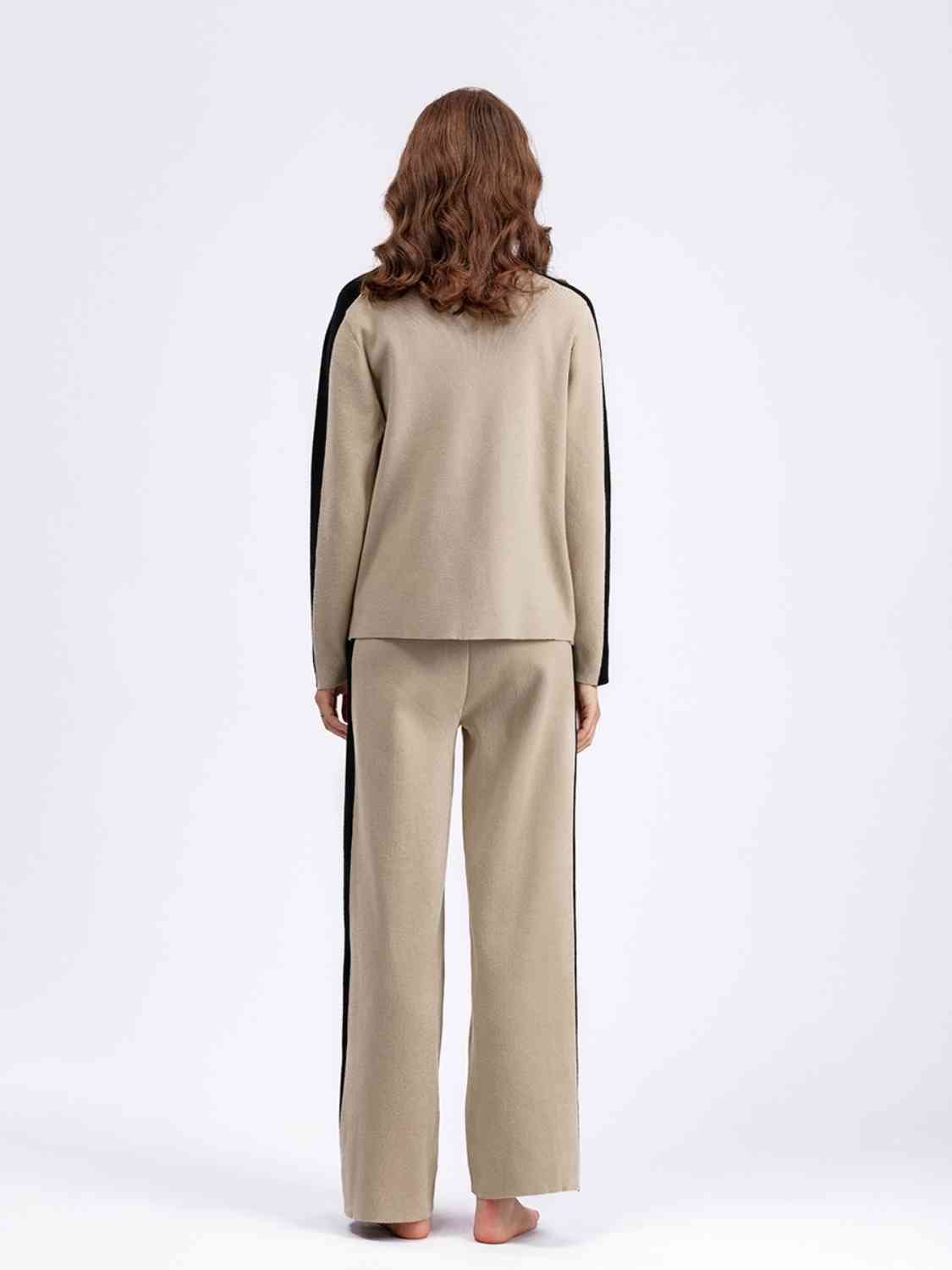 Contrast Sweater and Knit Pants Set