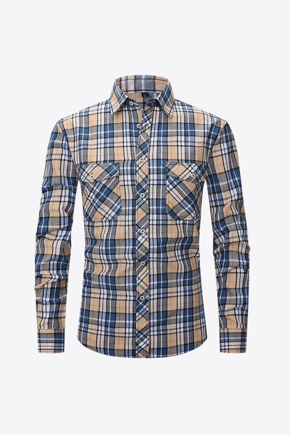 Men's Plaid Button-Up Long Sleeve Shirt Trendsi