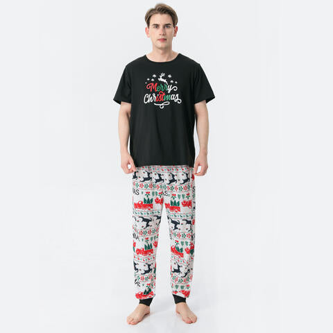 Men's MERRY CHRISTMAS Graphic Top and Printed Pants Set