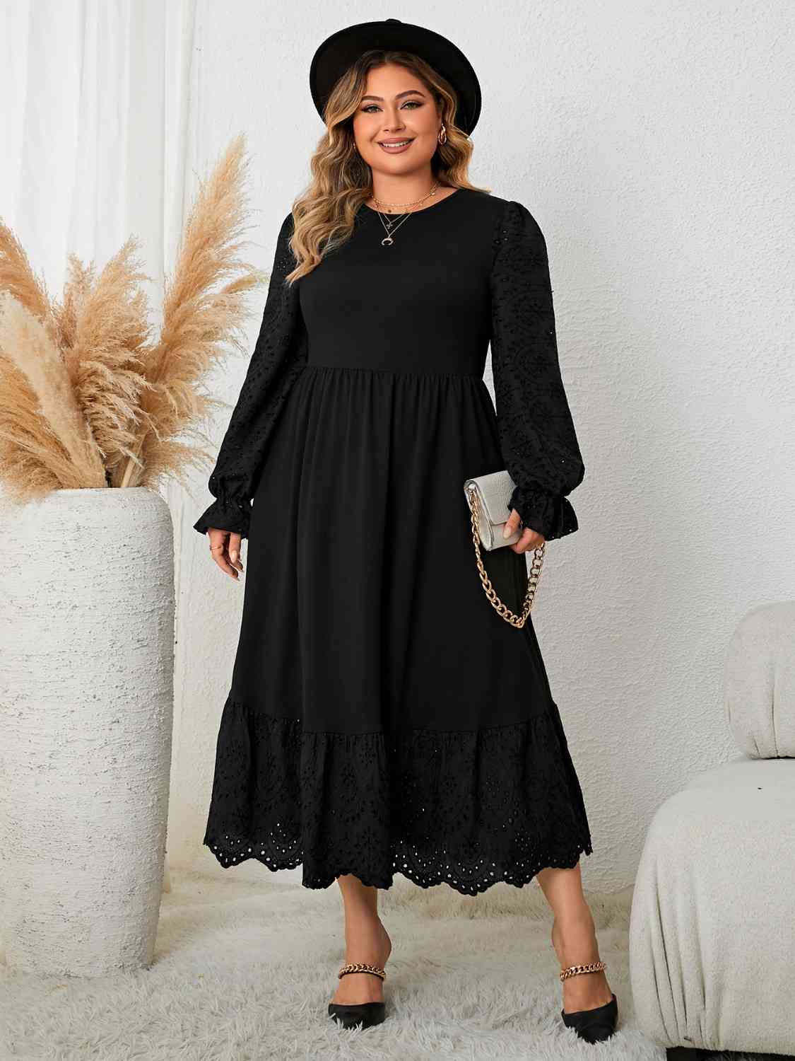 Plus+ Flounce Sleeve Lace Detail Dress