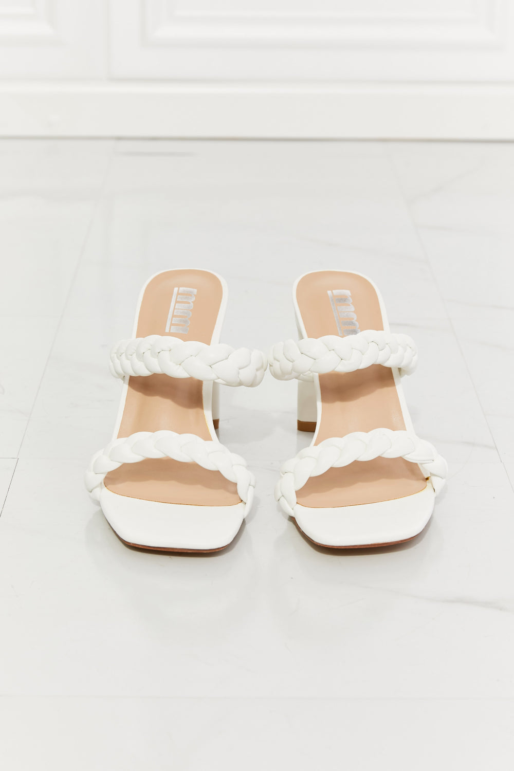 In Love Double Braided Block Heel Sandal in White Trendsi