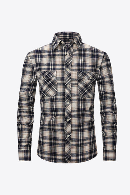 Men's Plaid Button-Up Long Sleeve Shirt Trendsi