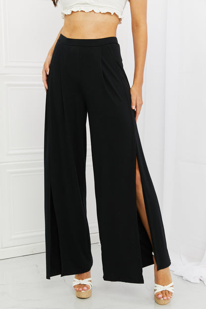 Culture Code Heatwave Front Slit Flowy Pants in Black Trendsi