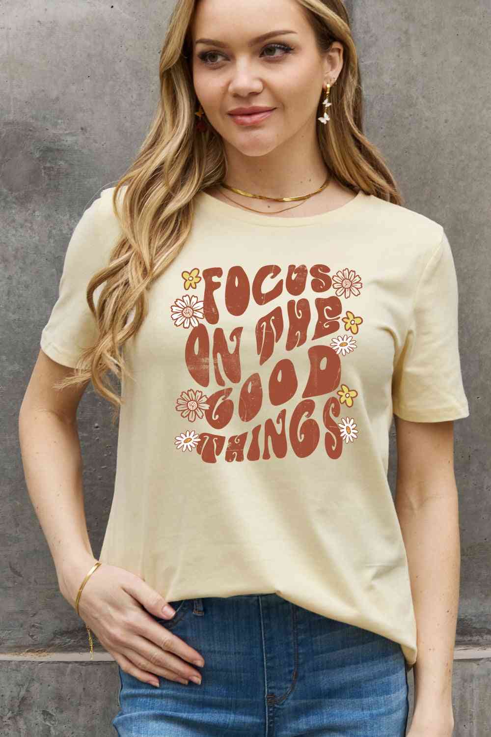 Simply Love FOCUS ON THE GOOD THINGS Graphic Cotton Tee