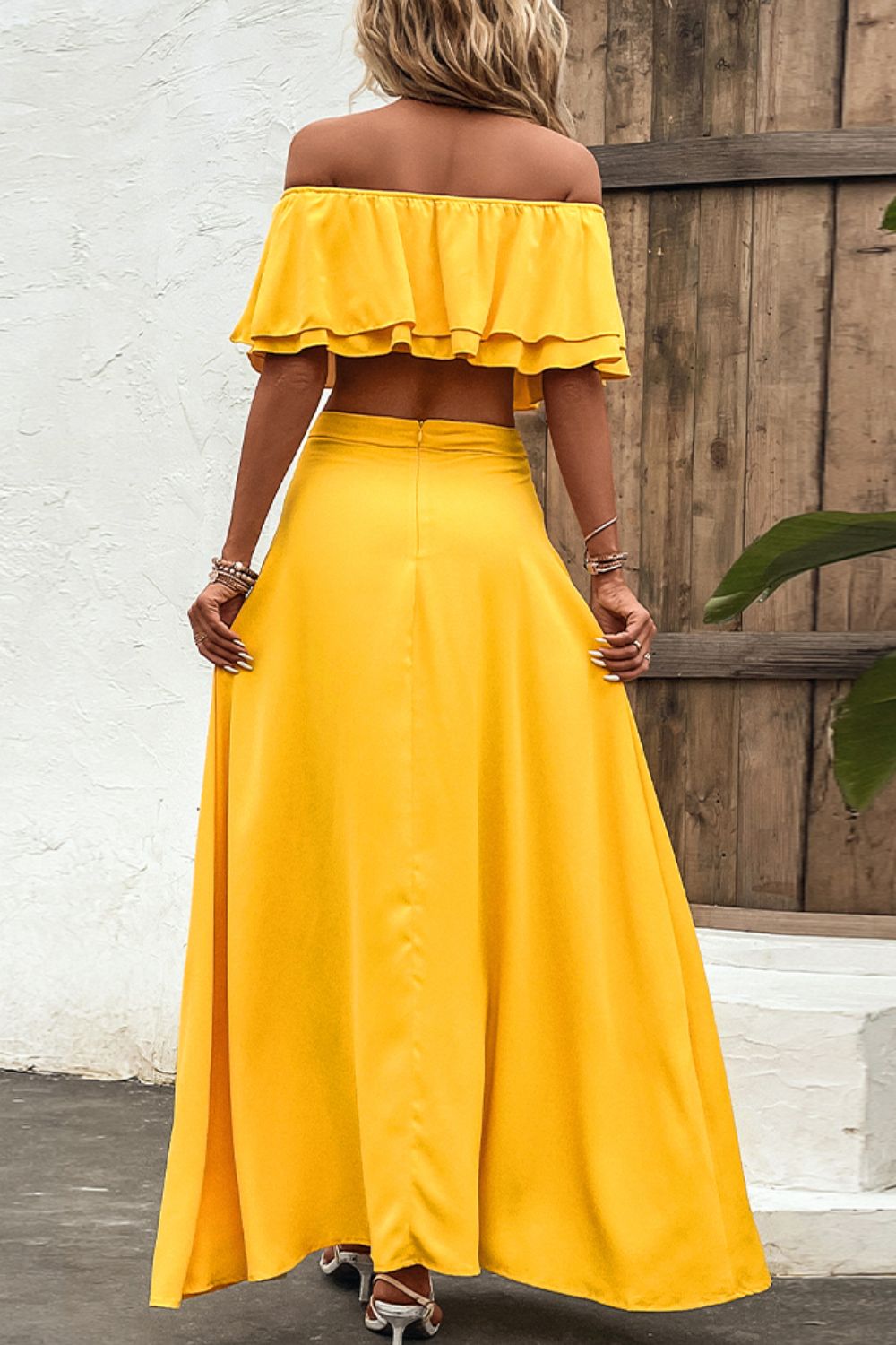 Layered Crop Top and Split Maxi Skirt Set Trendsi