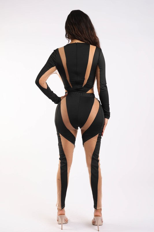 Mesh contrast bodysuit and leggings set K Too