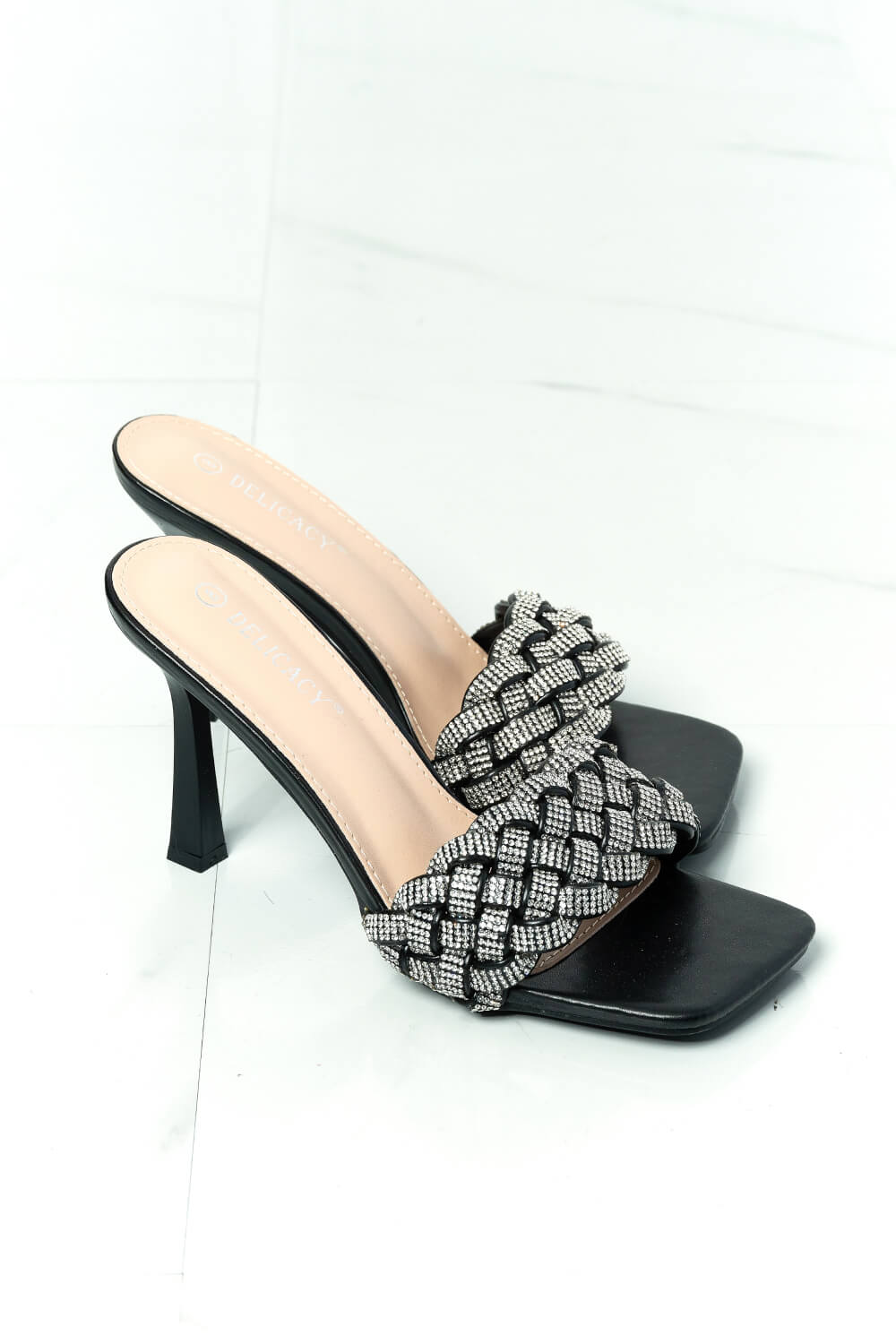 Showstopper Braided Rhinestone Heel Slide in Black Trendsi