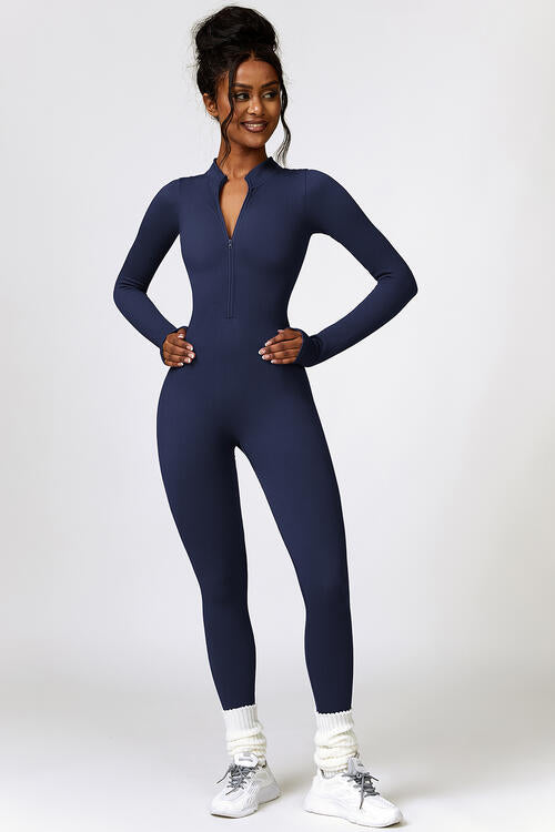 Half Zip Long Sleeve Active Sports Jumpsuit