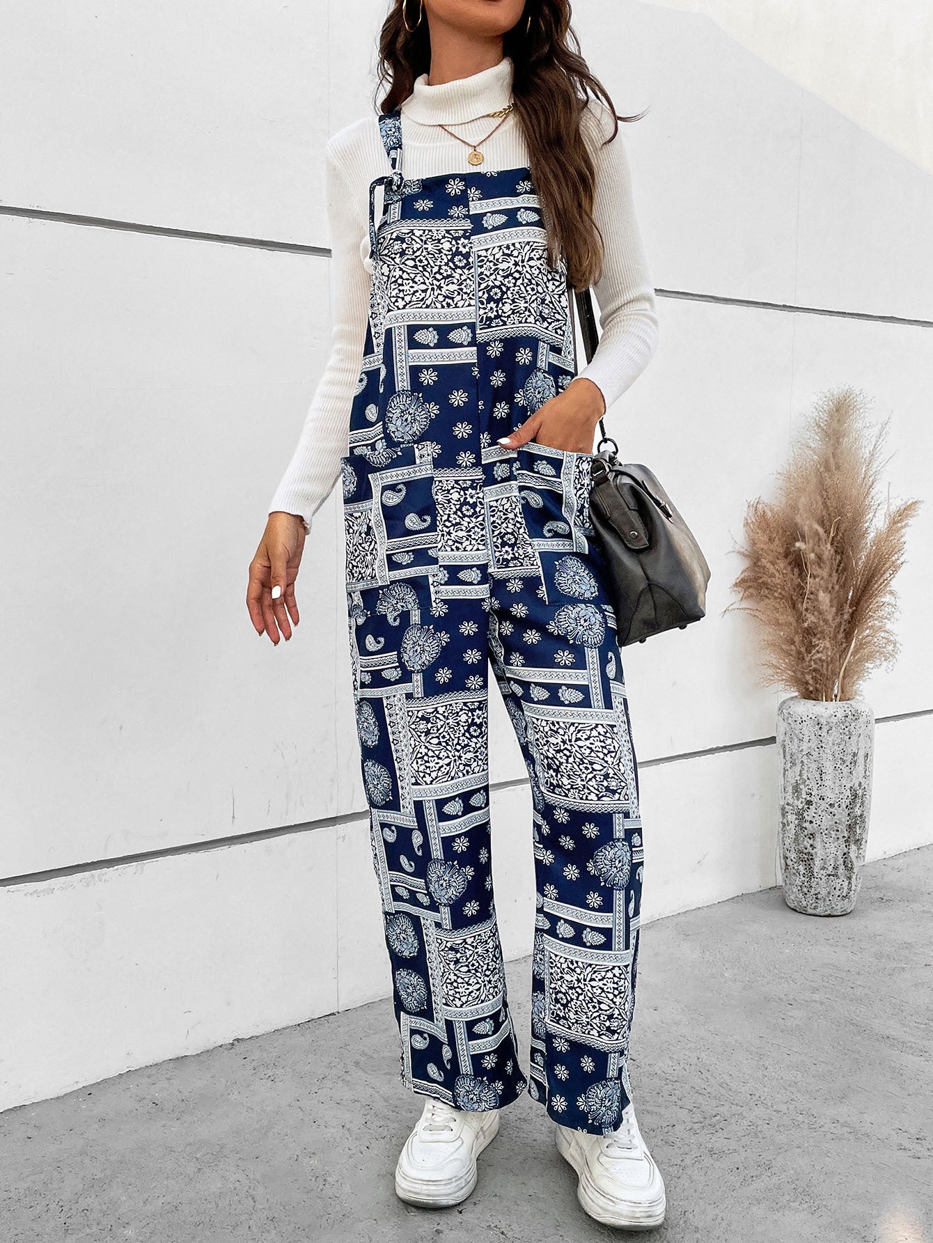 Printed Straight Leg Jumpsuit with Pockets Trendsi