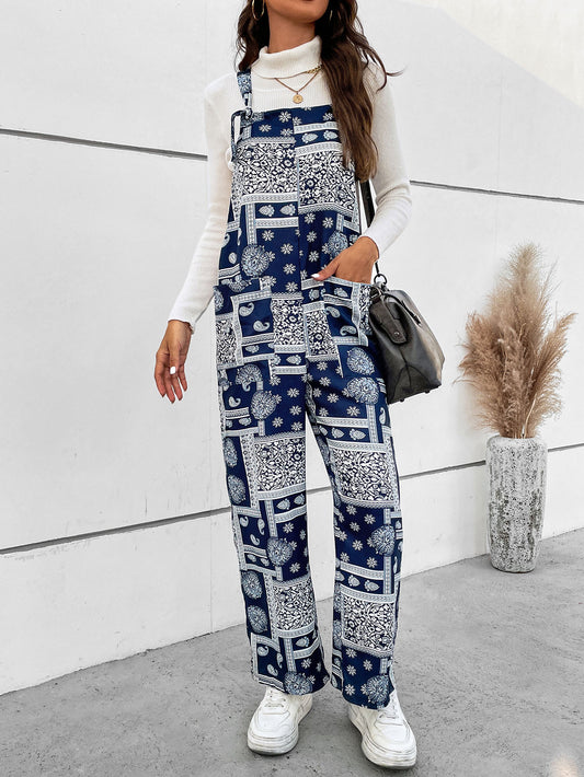 Printed Straight Leg Jumpsuit with Pockets Trendsi