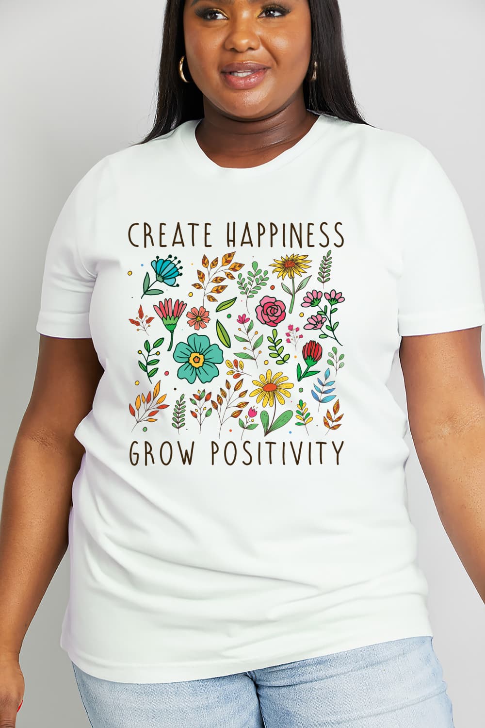 Simply Love CREATE HAPPINESS GROW POSITIVITY Graphic Cotton Tee