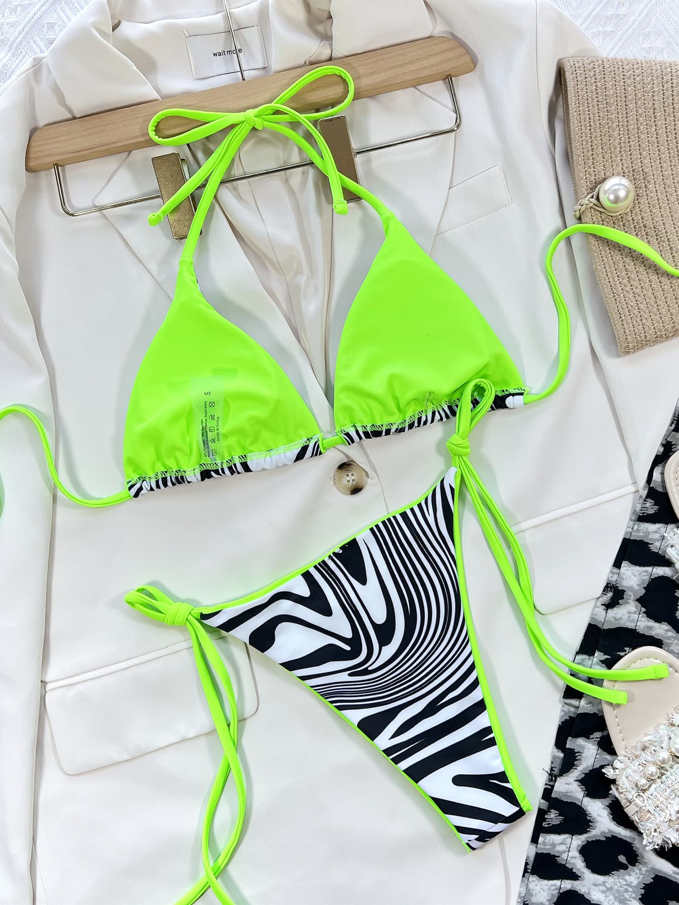 Zebra Print Halter Neck Bikini Set Trendsi