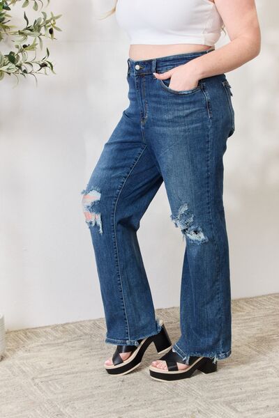 Judy Blue High Waist 90's Distressed Straight Jeans