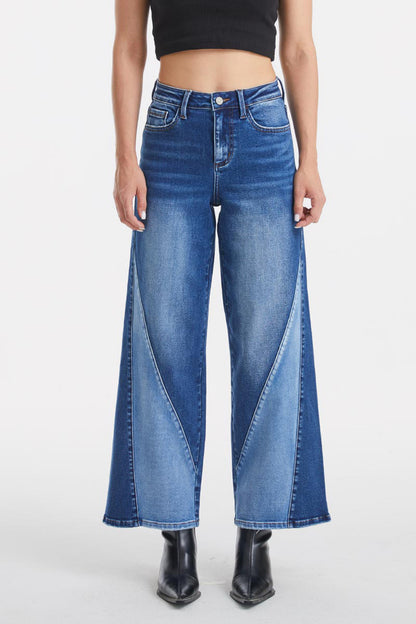 BAYEAS High Waist Two-Tones Patched Wide Leg Jeans