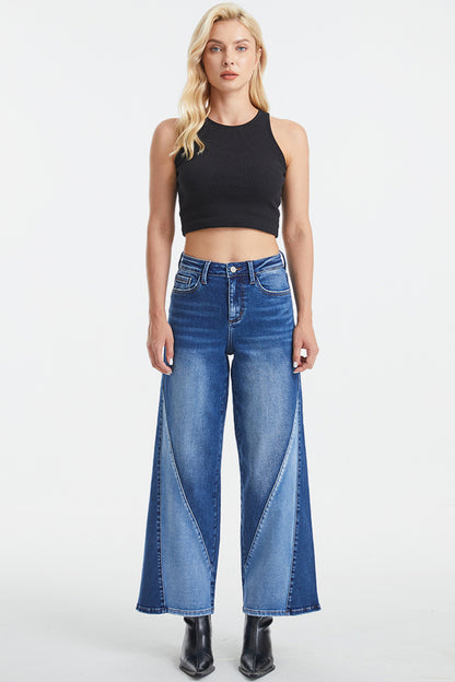 BAYEAS High Waist Two-Tones Patched Wide Leg Jeans