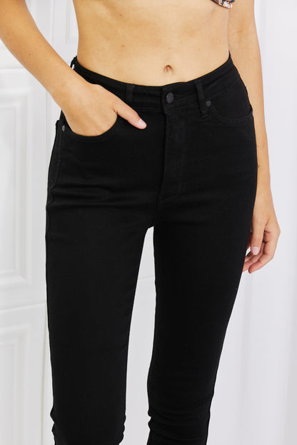 High Waisted Shark Bite Hem Skinny Jeans Trendsi