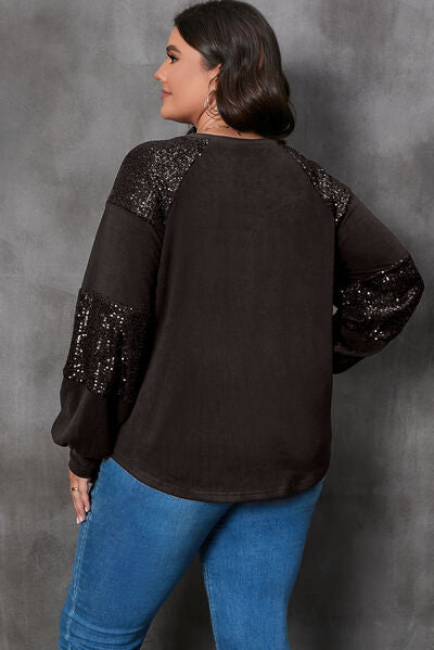 Plus+ Graphic Sequin Long Sleeve Round Neck T-Shirt