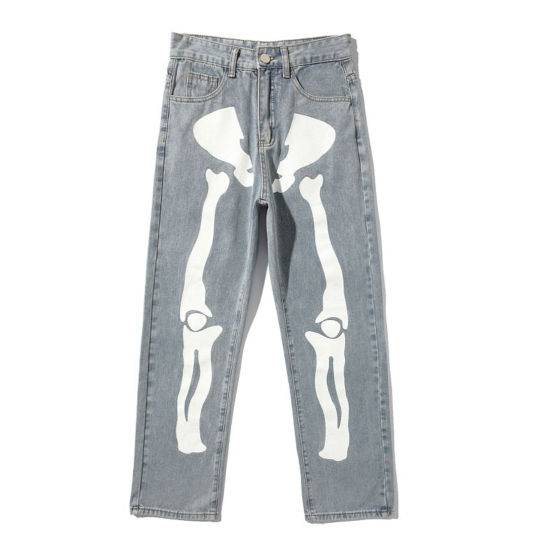 Men's Wide Leg Skeleton Print Jeans Lola’s Hidden Gem