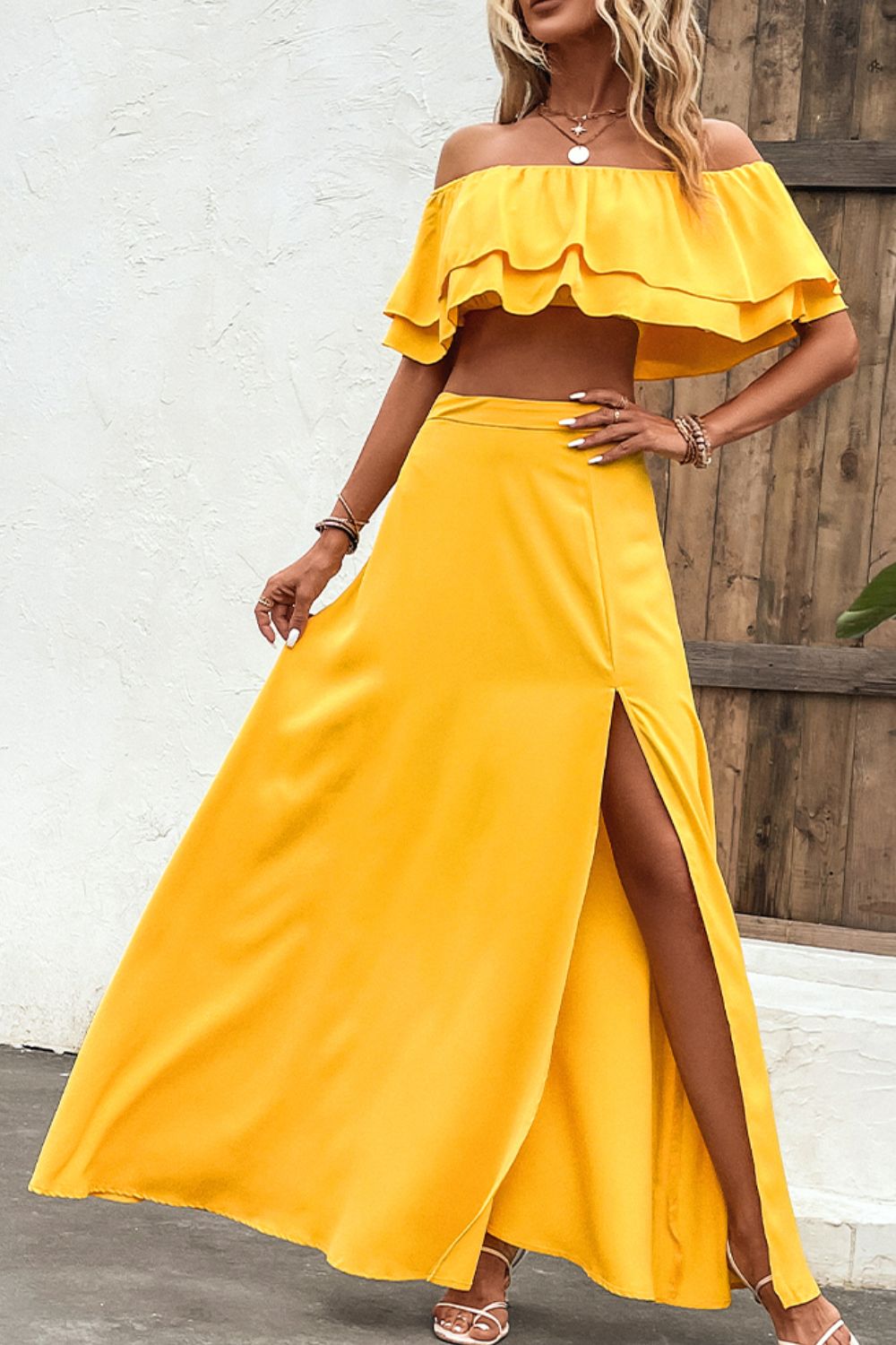 Layered Crop Top and Split Maxi Skirt Set Trendsi