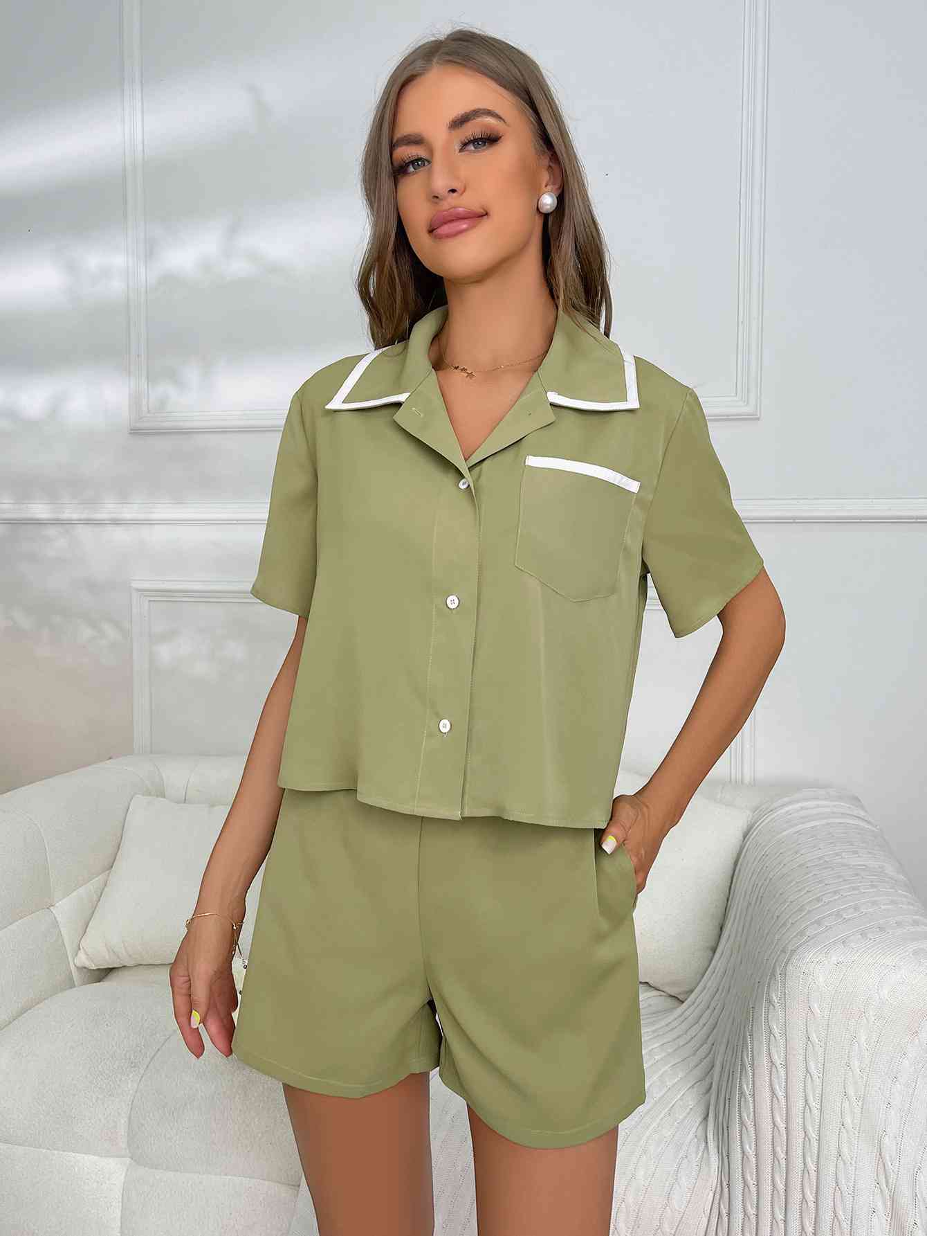 Short Sleeve Shirt and Shorts Lounge Set