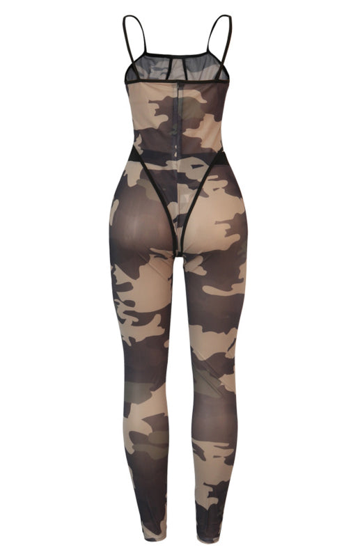 Mesh One Piece Camo Printed Two-Piece Set kakaclo